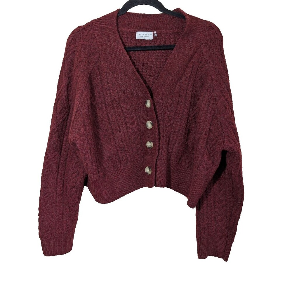 DRESS FORUM Women's Cardigan Cable Knit Classic Preppy Oversized Large